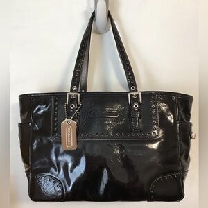 Coach Gallery Tote Black Patent Leather  Turnlock Rare